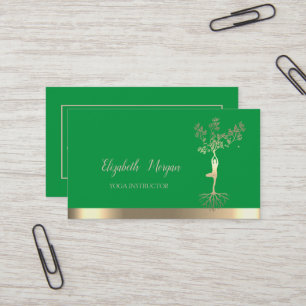 Gold Tree Women Silhouette,Green Yoga Instructor Business Card