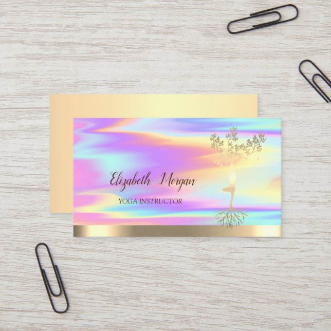 Gold Tree Women Silhouette,Holographic Business Card (Front/Back In Situ)