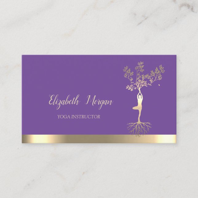 Gold Tree Women Silhouette Violet Yoga Instructor Business Card (Front)