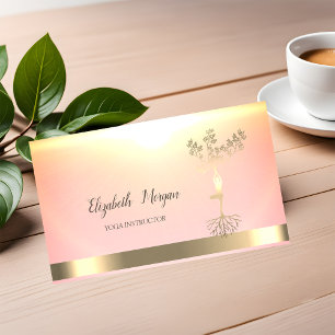 Gold Tree Women Silhouette Yoga Shiny Business Card