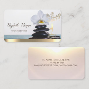 Gold Tree Women Silhouette,Zen Stones,White Orchid Business Card