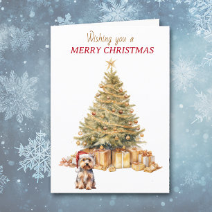 Gold Tree Yorkshire Terrier Dog Christmas Card