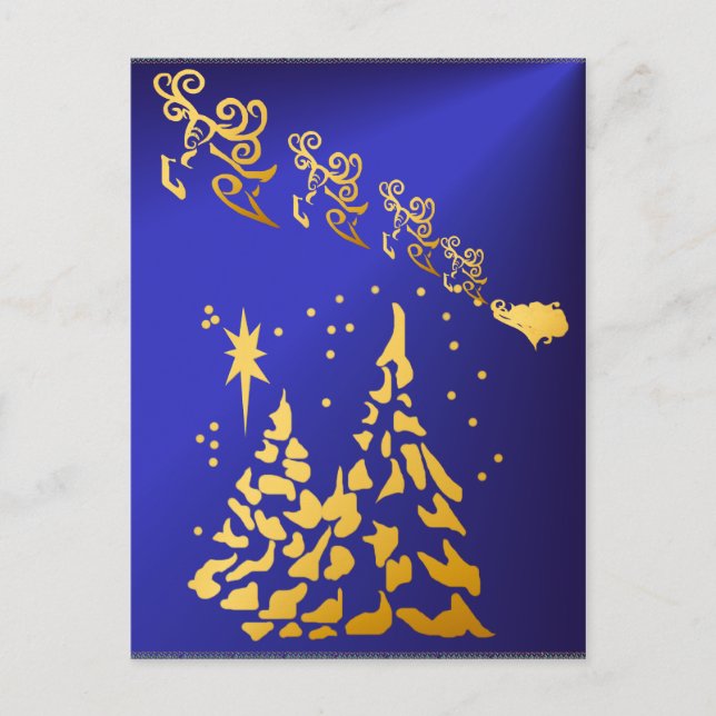 Gold Trees and Santas Reindeer Postcard (Front)