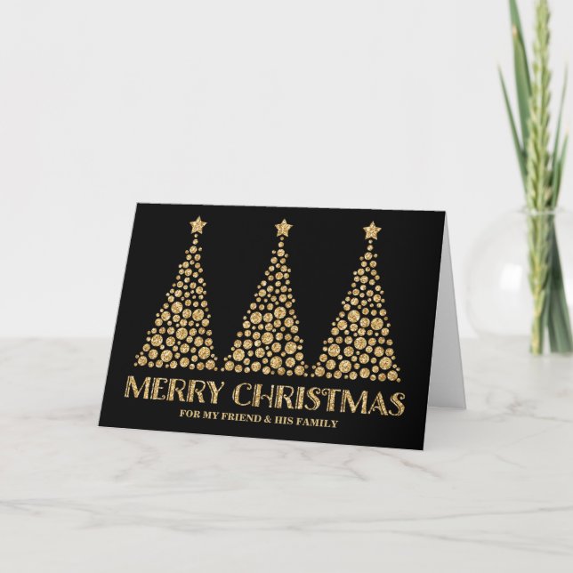 Gold Trees Friend & Family Merry Christmas Card (Front)