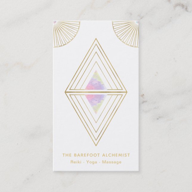 *~*  Gold Triangles Alchemy Sacred Geometry Boho Business Card (Front)