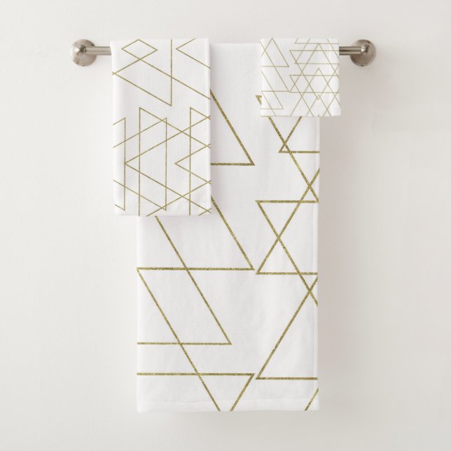 Gold Triangles Chic White Modern Glamour Bath Towel Set (Insitu)