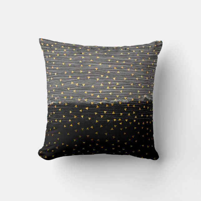 Gold Triangles on Black and Grey Cushion (Front)
