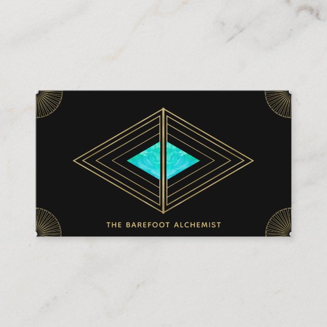 *~* Gold Triangles Sacred Geometry Black Alchemy Business Card (Front)