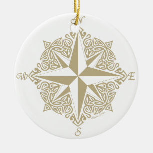 Gold Tribal Compass Rose Ceramic Ornament