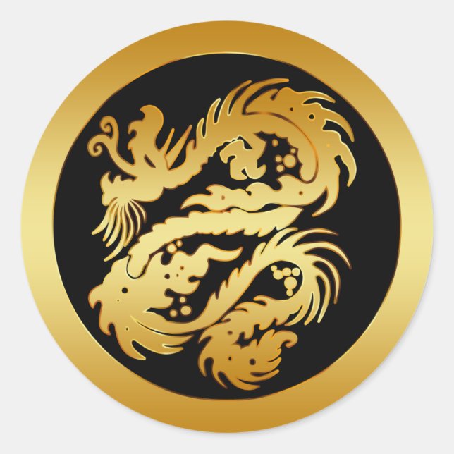 GOLD TRIBAL DRAGON CLASSIC ROUND STICKER (Front)
