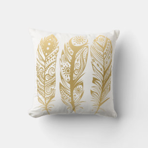 Gold Tribal Feather On White & Black Background Cushion