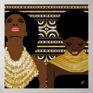 gold Tribal Necklace   Natural Hair   Black Woman Poster