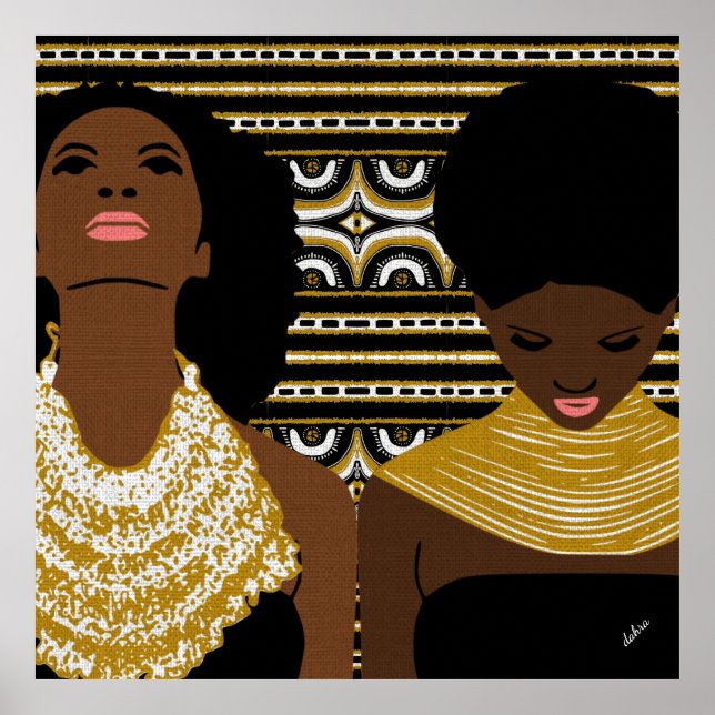 gold Tribal Necklace | Natural Hair | Black Woman Poster (Front)