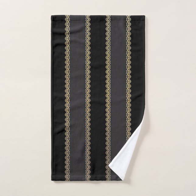 Gold trim on black and grey stripes hand towel (Hand Towel)