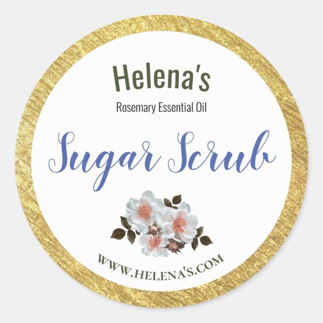 Gold Trim on White Sugar Scrub Product Label (Front)