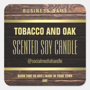 Gold Trim Wooden Styled Scented Soy Candle Labels