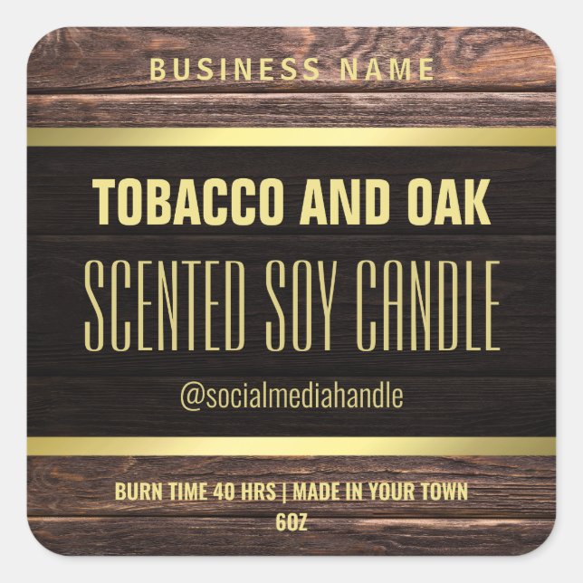 Gold Trim Wooden Styled Scented Soy Candle Labels (Front)