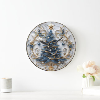 Gold Trimmed Christmas Tree Beauty Large Clock