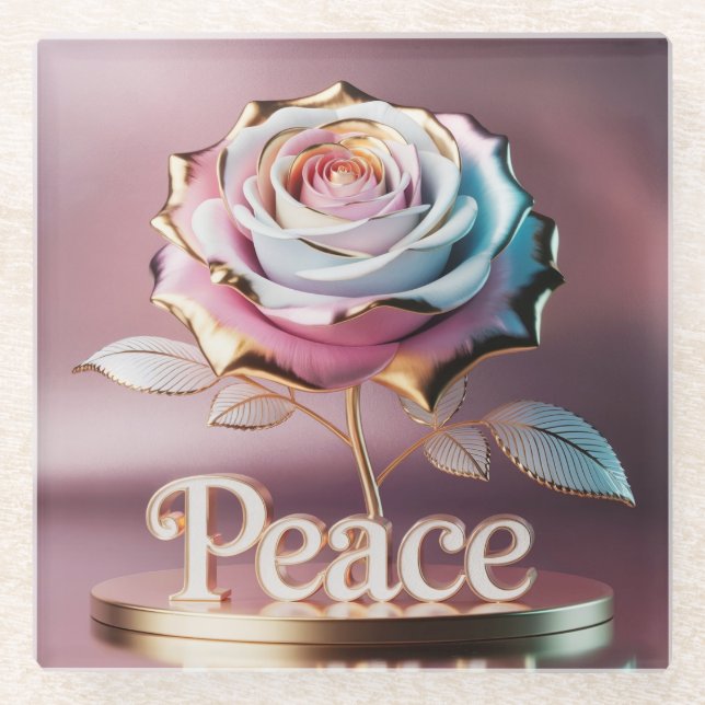 Gold Trimmed Rose Peace Sculpture Coaster (Front)
