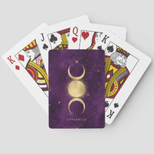 Gold Triple Moon Purple Starry Sky Personalised Playing Cards