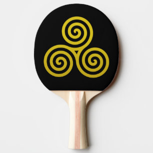 Gold Triple spiral on black Ping Pong Paddle