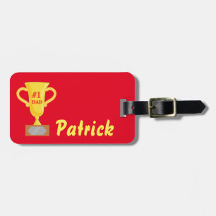 Gold Trophy Number 1 Dad Red Luggage Tag