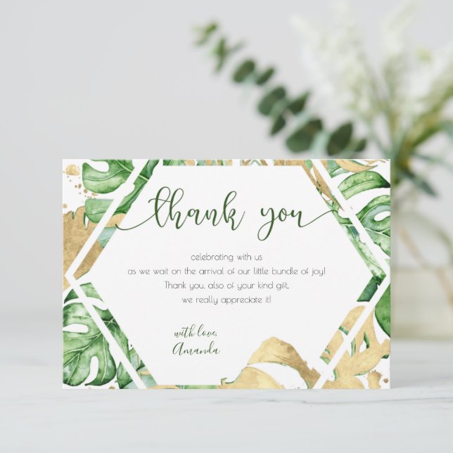 Gold Tropical Baby Shower Thank You Card (Standing Front)