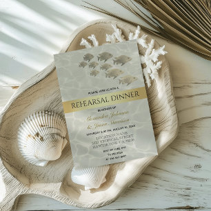 Gold Tropical Beach Rehearsal Dinner Invitation