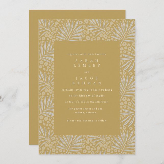 Gold Tropical Beach Wedding  Invitation (Front/Back)