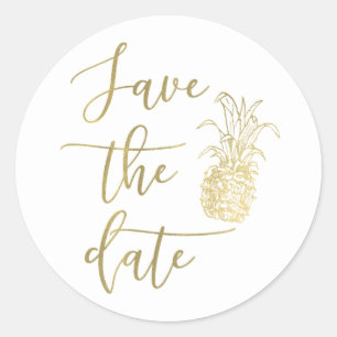 Gold Tropical Elegant Pineapple Save the Date Type Classic Round Sticker