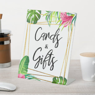 Gold Tropical Floral Cards And Gifts Pedestal Sign