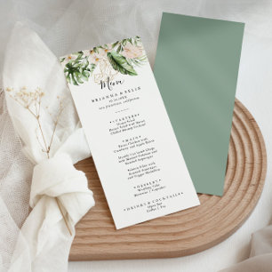 Gold Tropical Foliage Floral Dinner Menu
