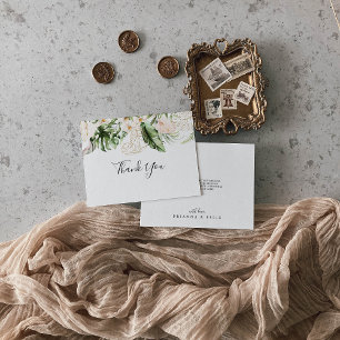 Gold Tropical Foliage Floral Flat Wedding Thank You Card