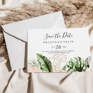 Gold Tropical Foliage Floral Horizontal Wedding  Save The Date