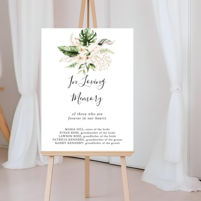 Gold Tropical Foliage Floral In Loving Memory Sign (Creator Uploaded)