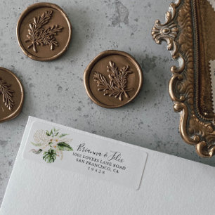 Gold Tropical Foliage Floral Return Address  Label