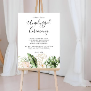 Gold Tropical Foliage Floral Unplugged Ceremony Poster