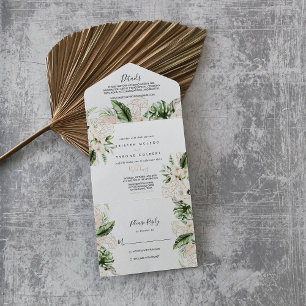 Gold Tropical Foliage Floral Wedding  All In One Invitation