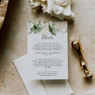 Gold Tropical Foliage Floral Wedding Details  Enclosure Card