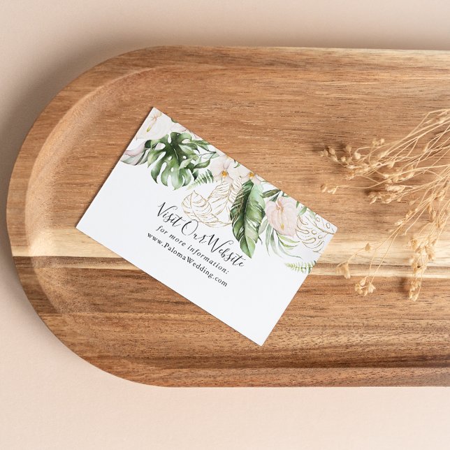 Gold Tropical Foliage Floral Wedding Website  Enclosure Card (Creator Uploaded)