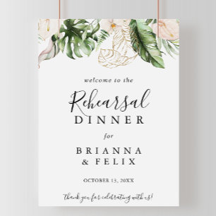 Gold Tropical Foliage Rehearsal Dinner Welcome Poster