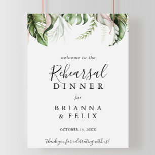 Gold Tropical Green Rehearsal Dinner Welcome Sign