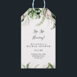 Gold Tropical Green Sip Sip Hooray Bridal Shower Gift Tags<br><div class="desc">These gold tropical green sip sip hooray bridal shower gift tags are perfect for a modern wedding shower. The design features hand-painted watercolor gold and green palm and banana leaves with pink flowers neatly arranged into beautiful bouquets.</div>