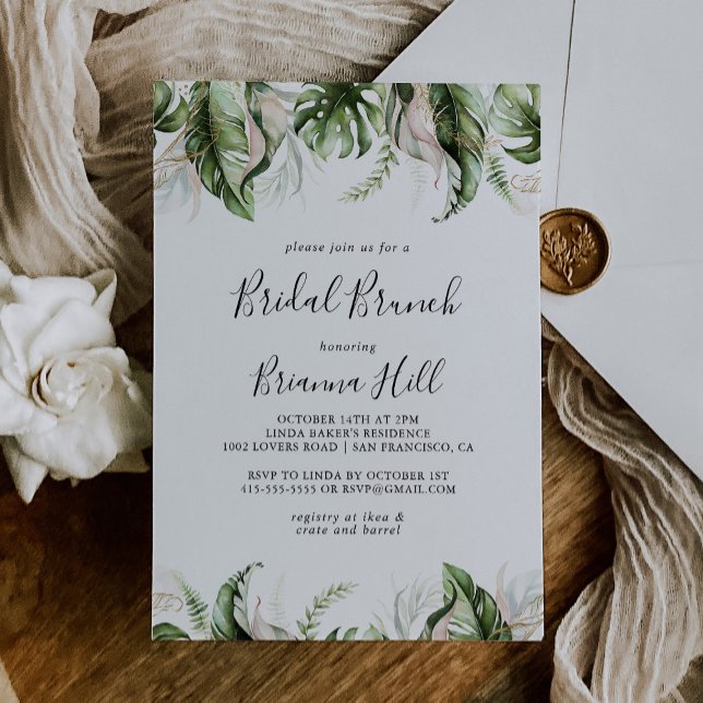 Gold Tropical Greenery Bridal Brunch Bridal Shower Invitation (Creator Uploaded)