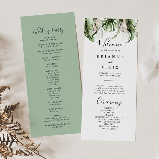 Gold Tropical Greenery Wedding Program (Creator Uploaded)
