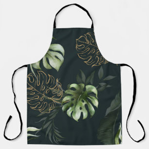 Gold Tropical Leaves: Dark Watercolor Apron