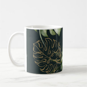 Gold Tropical Leaves: Dark Watercolor Coffee Mug