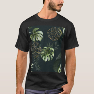 Gold Tropical Leaves: Dark Watercolor T-Shirt