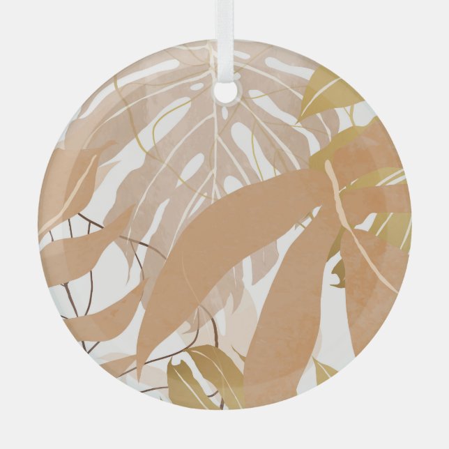 Gold Tropical Leaves: Luxurious Background. Glass Tree Decoration (Front)