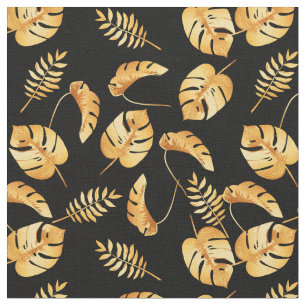 Gold Tropical Leaves Pattern Fabric